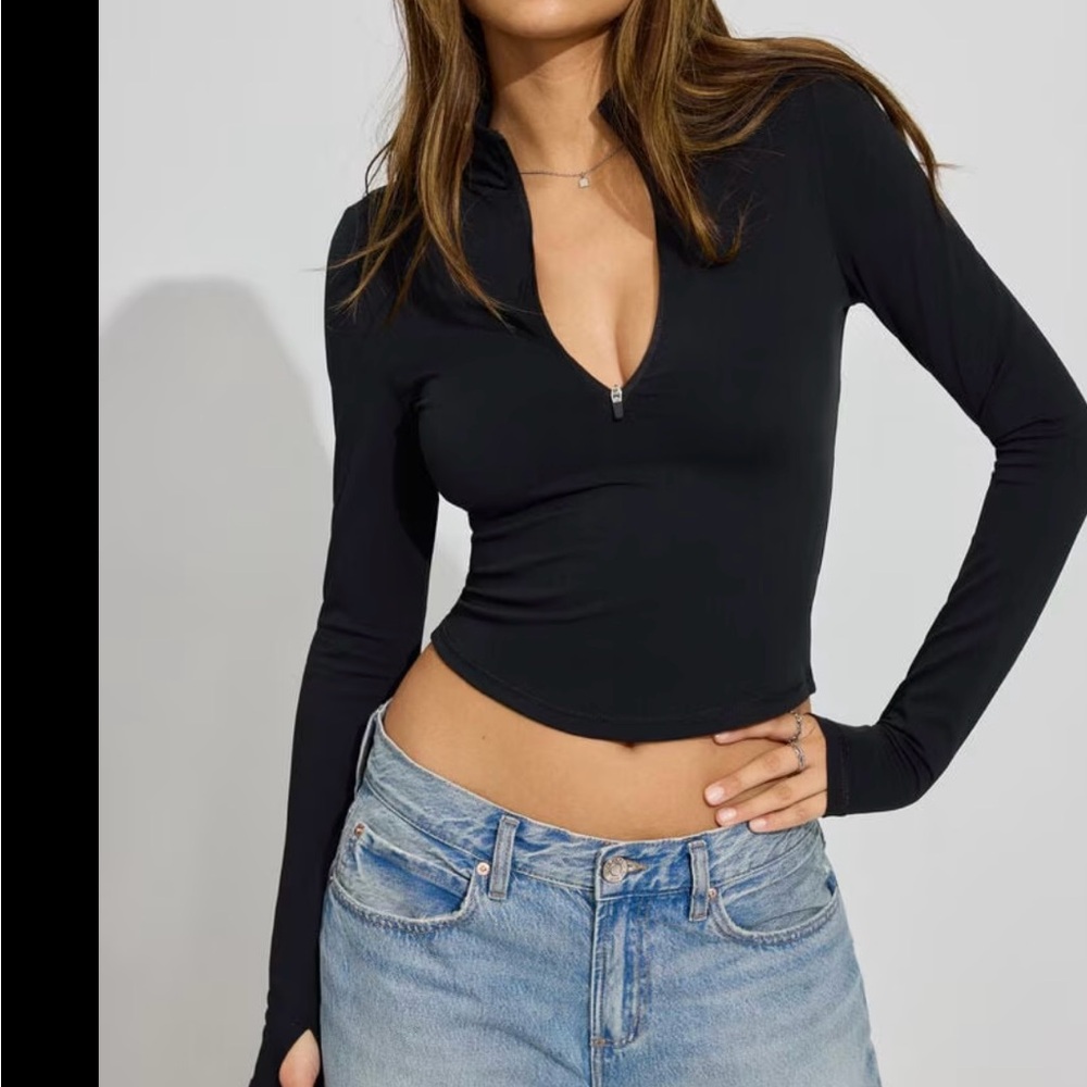 Garage Brown Long Sleeve Zip-Up Top